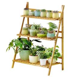LIFE IDEAS 3-Tier Foldable Wooden Ladder Shelf Brown - thumbnail 3