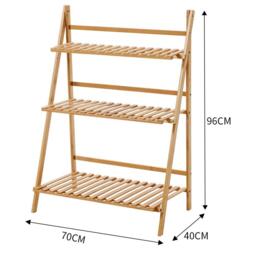 LIFE IDEAS 3-Tier Foldable Wooden Ladder Shelf Brown - thumbnail 2