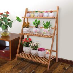 LIFE IDEAS 3-Tier Foldable Wooden Ladder Shelf Brown - thumbnail 6