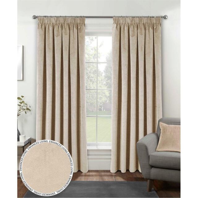 Enhanced Living Oxford Cream Velvet Blackout Tape Top Curtains - image 1