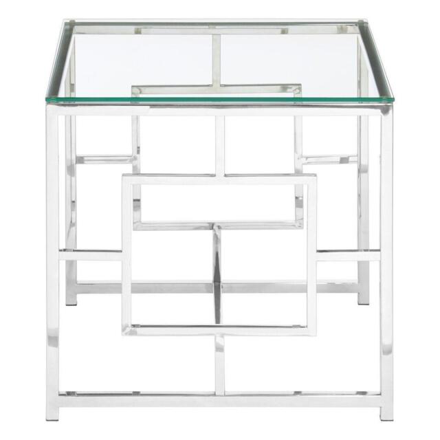 Interiors by Premier Allure Clear Glass And Silver Base End Table - image 1