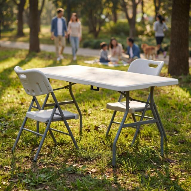 Lassic Outdoor Trestle Folding Table 6ft 2 Folding Chairs - image 1