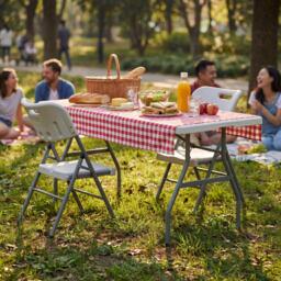 Lassic Outdoor Trestle Folding Table 6ft 2 Folding Chairs - thumbnail 4
