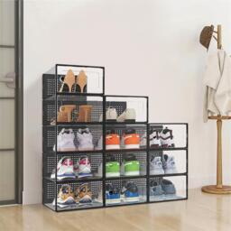 Kabinet UK 12x Stackable Shoe Storage Box Black