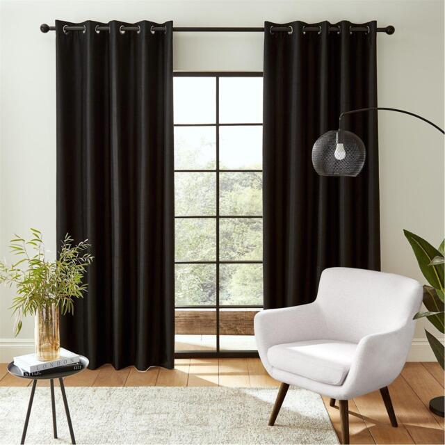 Catherine Lansfield Faux Silk Blackout Thermal Eyelet Curtains