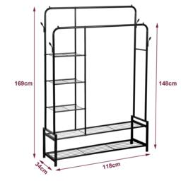 House of Home Double Clothes Rail with 2 Shoe Racks ,3 Shelves - thumbnail 6
