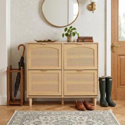 Urban Meuble Farmhouse Rattan Shoe Storage Cabinet