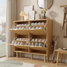 Urban Meuble Farmhouse Rattan Shoe Storage Cabinet - thumbnail 3