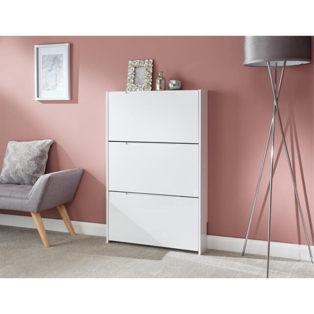 GFW Narrow High Gloss 3 Tier Shoe Cabinet