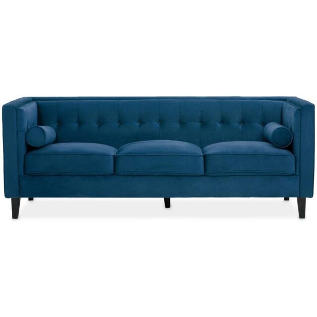 Interiors by Premier Helia 3 Seat Blue Velvet Sofa - image 1