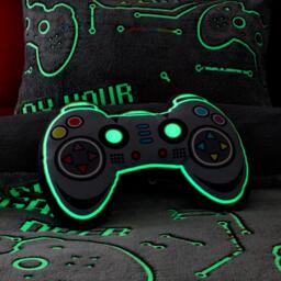 Catherine Lansfield Game Over Glow in the Dark Fleece Shaped Cushion - thumbnail 2
