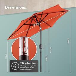 VonHaus 2m Steel Garden Parasol - thumbnail 7