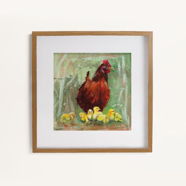 Laura Ashley Hen & Chicks Print in a Wood Frame - image 1