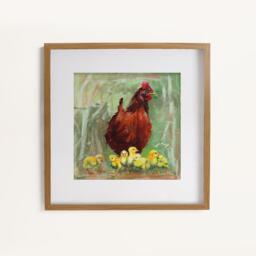 Laura Ashley Hen & Chicks Print in a Wood Frame - thumbnail 1
