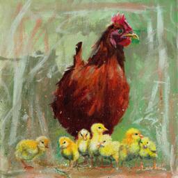 Laura Ashley Hen & Chicks Print in a Wood Frame - thumbnail 3