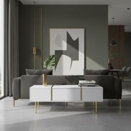 Urban Meuble Modern White Side Table with Gold Accents - thumbnail 1