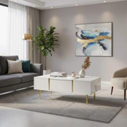 Urban Meuble Modern White Side Table with Gold Accents - thumbnail 2