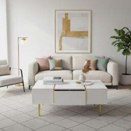 Urban Meuble Modern White Side Table with Gold Accents - thumbnail 3