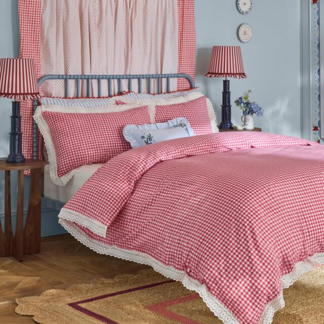 Cath Kidston Painted Gingham Lace Cotton Duvet Cover Set - image 1