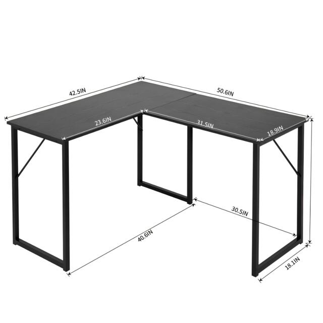 FurnitureR L-Shaped Corner Desk 129 cm Home Office Computer Table with Metal Frame - image 1