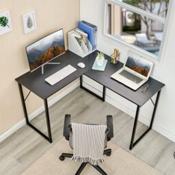 FurnitureR L-Shaped Corner Desk 129 cm Home Office Computer Table with Metal Frame - thumbnail 2