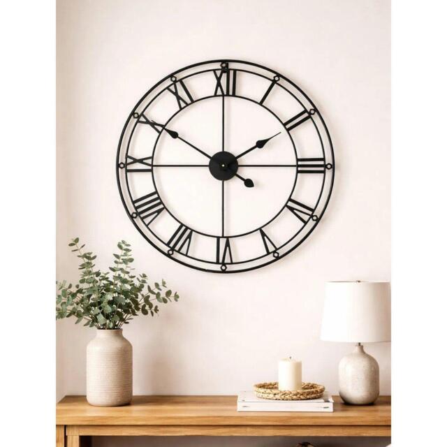 Interiors by Premier Baywood 59cm Dia Matt Black Metal Wall Clock - image 1