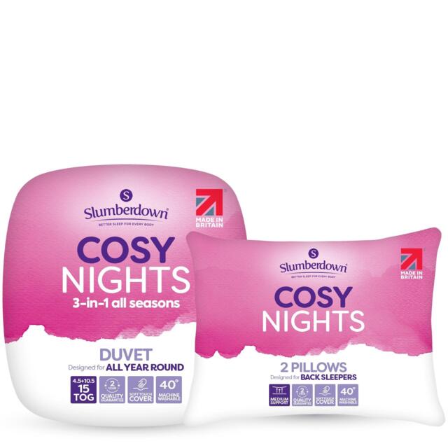 Slumberdown Cosy Nights 15 Tog All Seasons Duvet + 2 Pillows