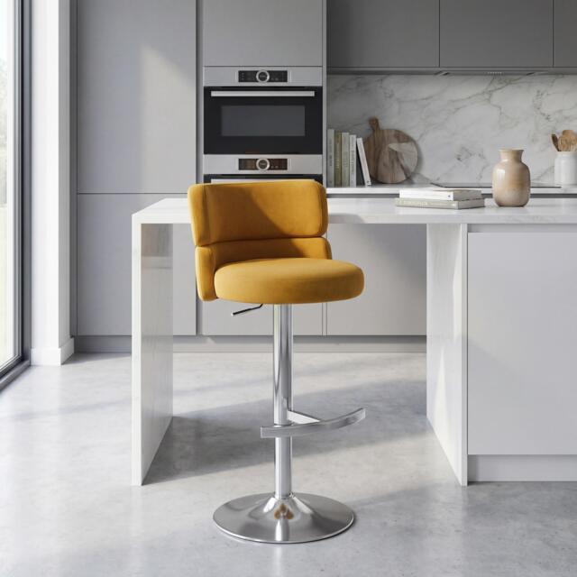 Shankar Mason Brushed Velvet Brushed Steel Base Bar Stool - image 1