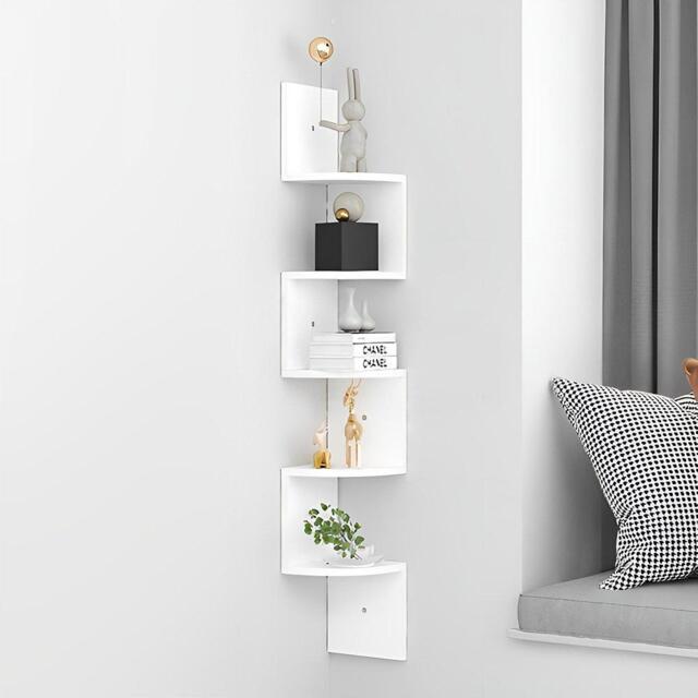 Kabinet UK 5-Tier White Wooden Zigzag Floating Corner Shelves - image 1