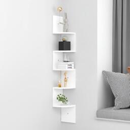 Kabinet UK 5-Tier White Wooden Zigzag Floating Corner Shelves