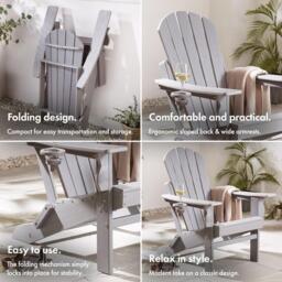 VonHaus VonHaus Grey Folding Adirondack Chair - Foldable - thumbnail 5