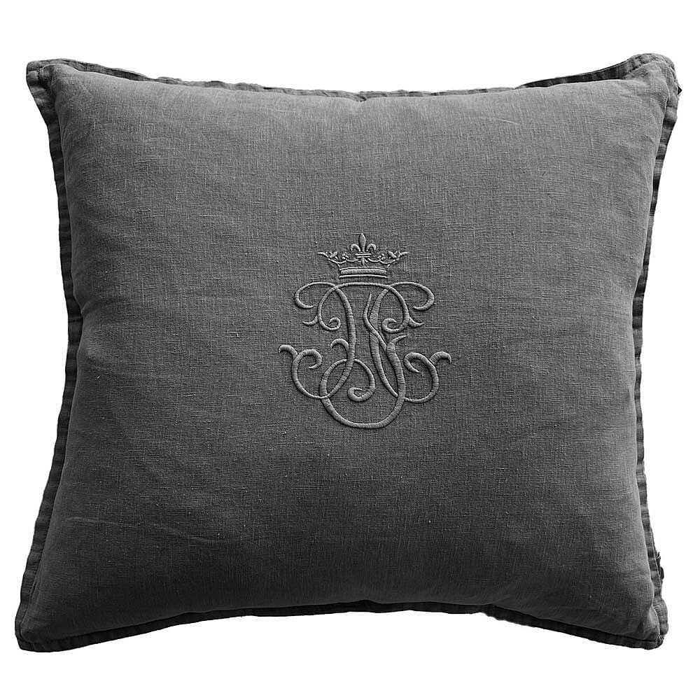 Embroidered Crown Cushion in Pearly Grey - image 1