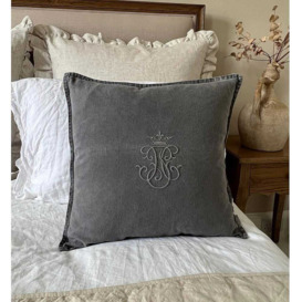 Embroidered Crown Cushion in Pearly Grey - thumbnail 3
