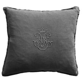 Embroidered Crown Cushion in Pearly Grey - thumbnail 1