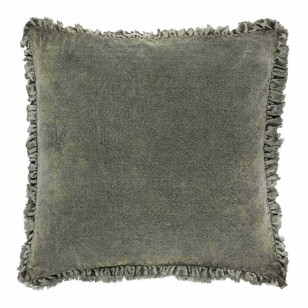 Lara Ruffled Velvet Cushion in Moss Green - image 1