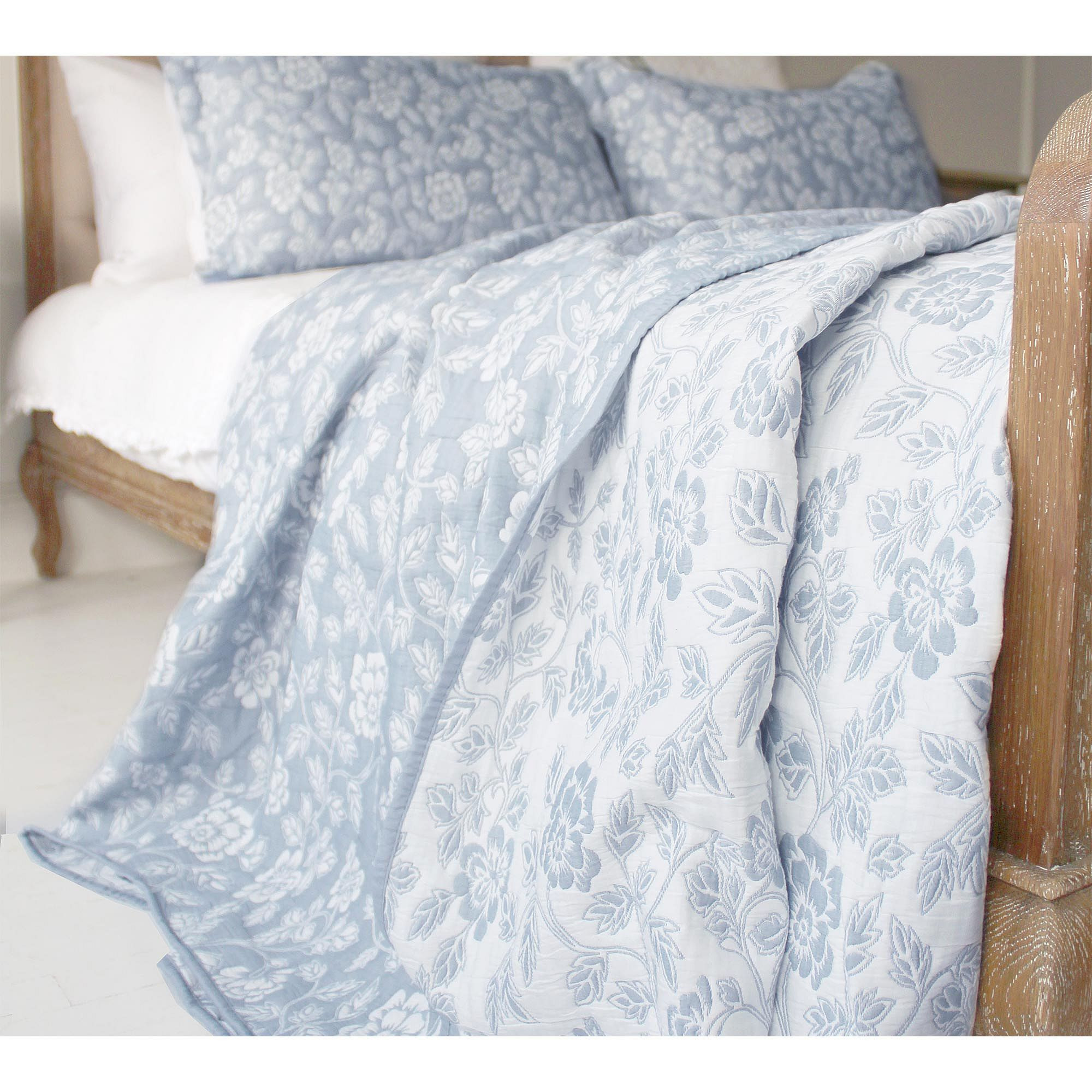 Cotswold Garden Pale Blue Reversible Bedspread and Pillow Sham Set - image 1