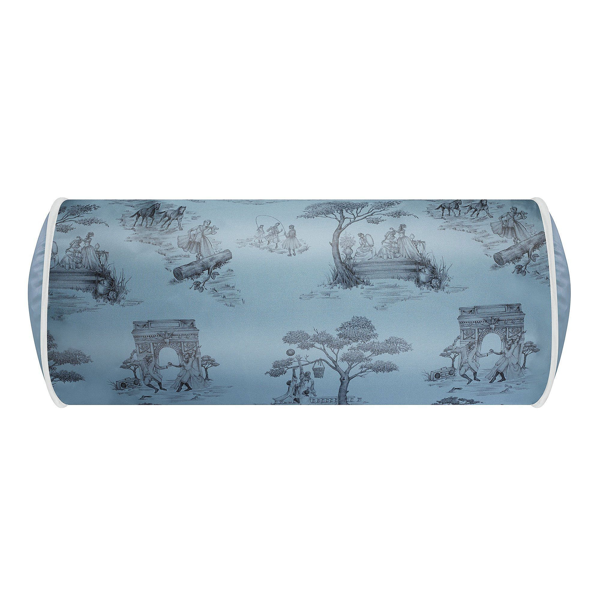 Mulberry Silk Toile Bolster Cushion in Blue - image 1