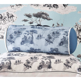 Mulberry Silk Toile Bolster Cushion in Blue - thumbnail 2