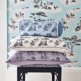 Mulberry Silk Toile Bolster Cushion in Blue - thumbnail 3