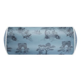 Mulberry Silk Toile Bolster Cushion in Blue - thumbnail 1