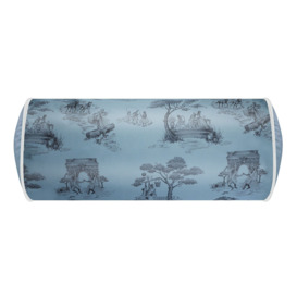 Mulberry Silk Toile Bolster Cushion in Blue