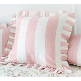 Mulberry Silk Soft Pink Striped Ruffle Cushion - thumbnail 2
