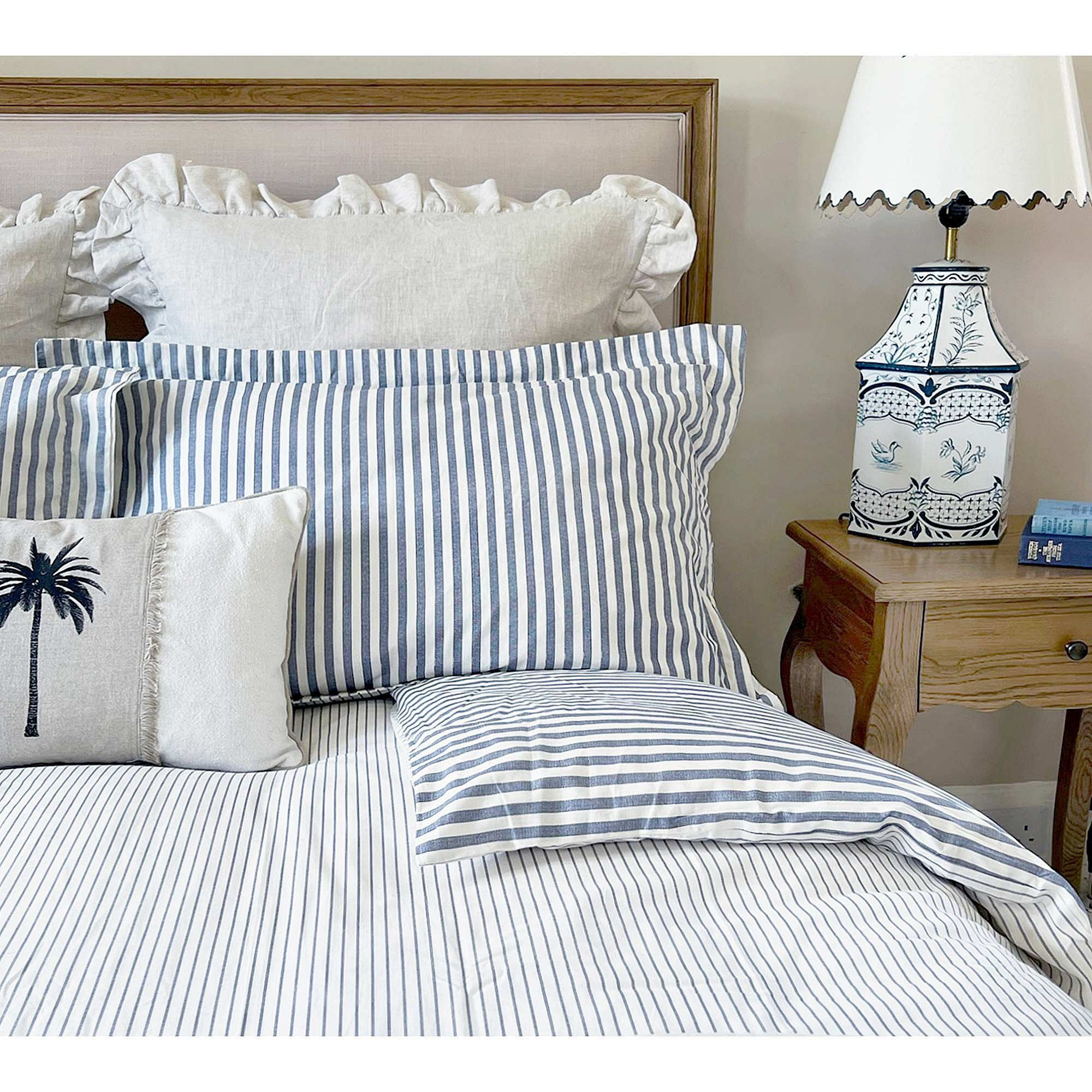 Petit Breton Stripe Bed Linen Set in Sea Blue (Single Set) - image 1