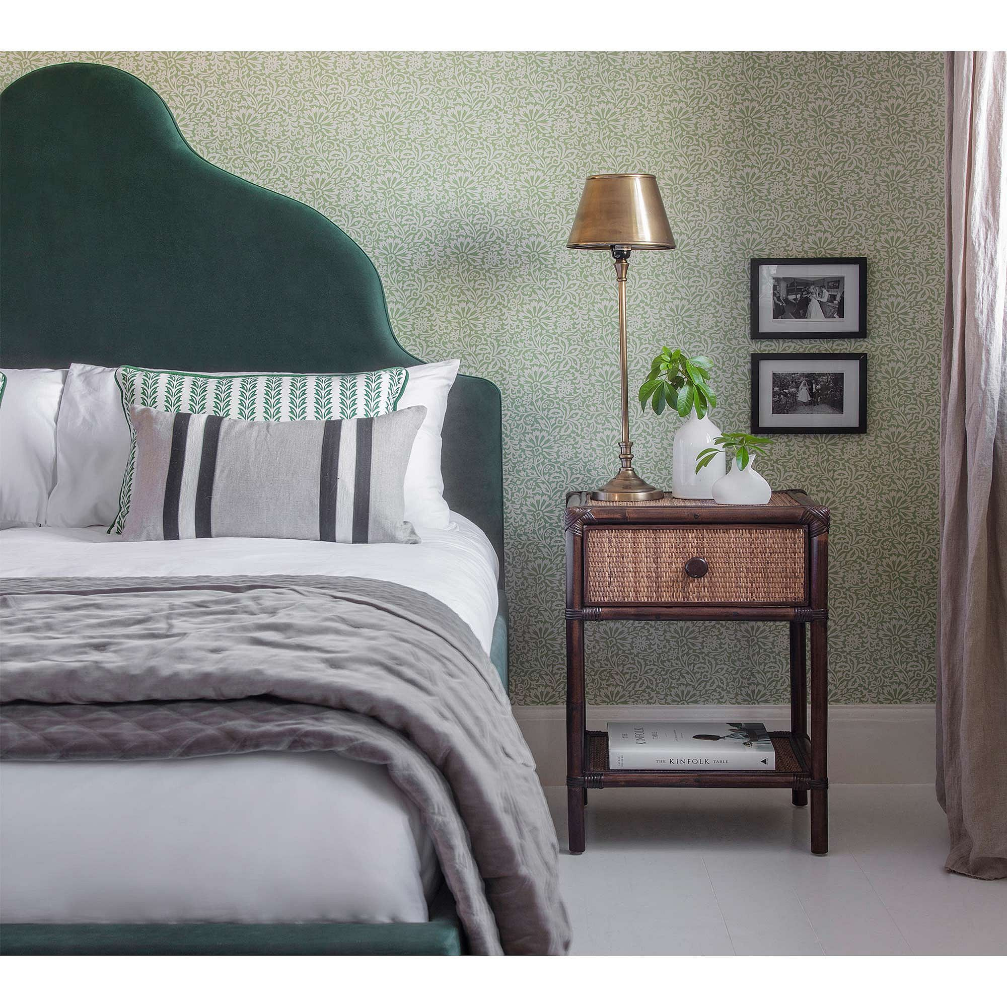 Hunter Green Velvet Upholstered Bed (Double Bed) - image 1