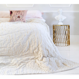 Plushious Ivory Cotton Velvet Quilted Bedspread (Grande) - thumbnail 1