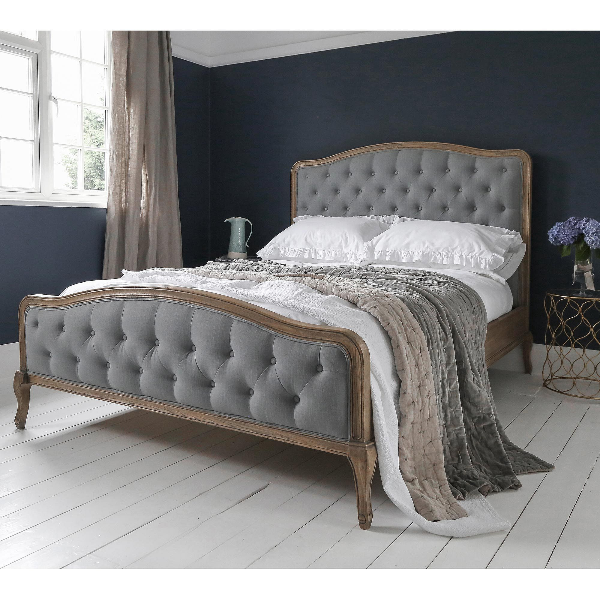 French Romance Grey Linen Upholstered Bed (Double) - image 1