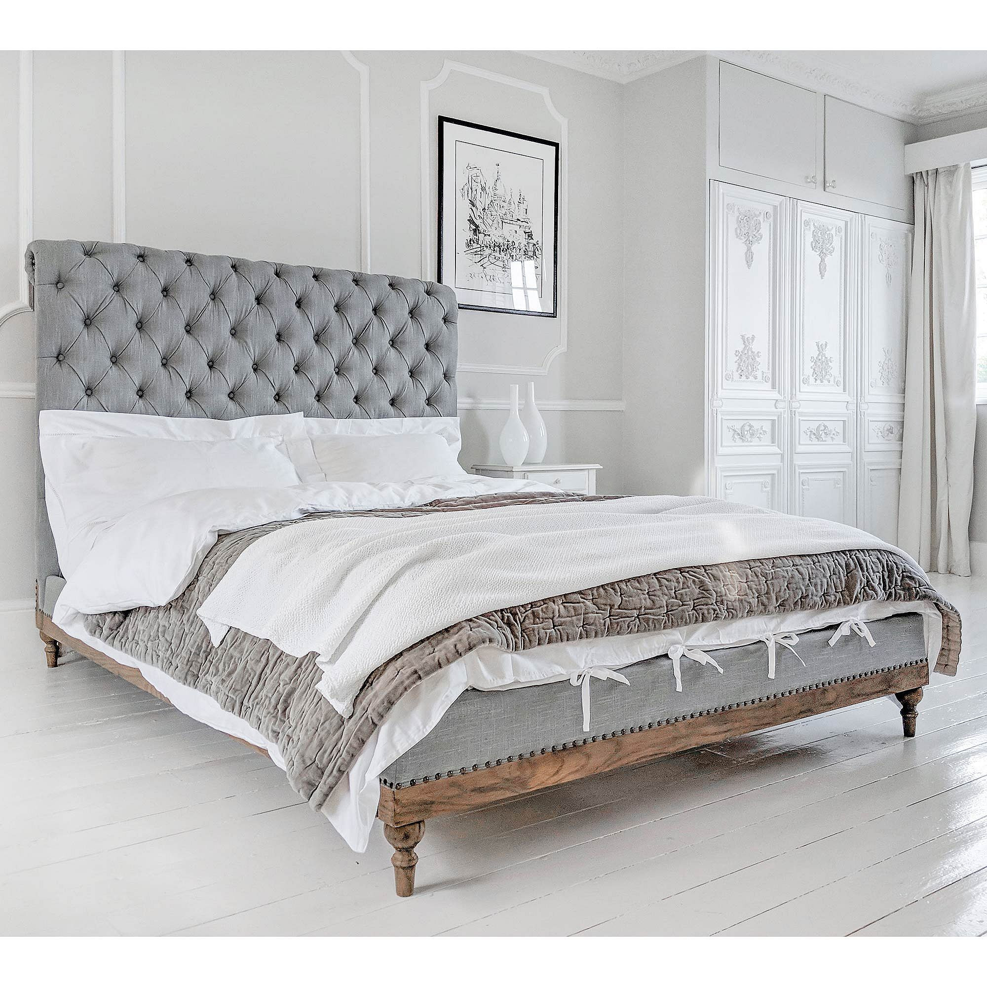 Lottie Low Footboard Grey Linen Upholstered Bed (Super King) - image 1