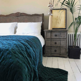 Teal Blue Cotton Velvet Quilted Bedspread - thumbnail 3