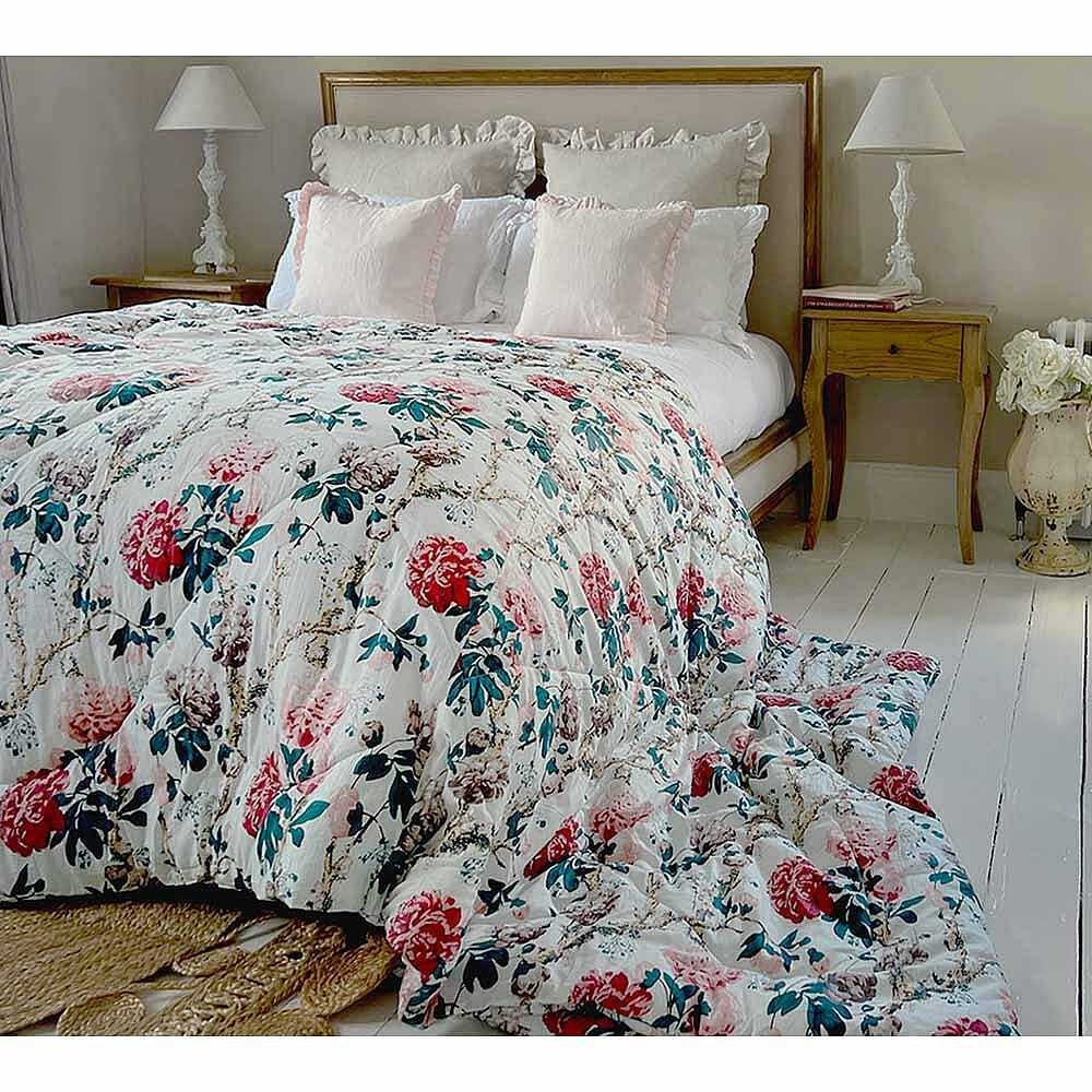 Paradise of Peonies Quilted Bedspread