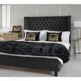 Pimlico Velvet Jet Black Upholstered Bed (King Size)